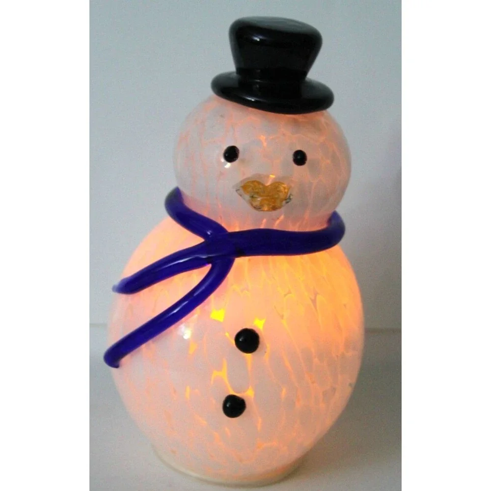 Hand Blown Art Glass Light Up Winter Holiday Snowman Christmas Figurine Decor